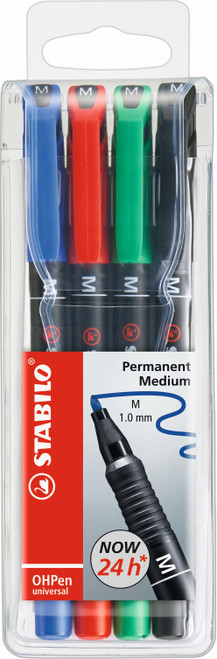STABILO OH Pen Permanent Medium Assorted Colours Wallet of 4-843-4