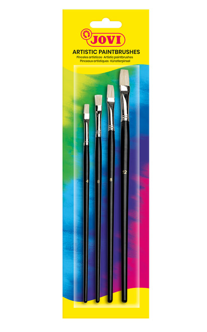 JOVI Flat Paint Brushes Assorted Sizes Pack of 4 Carded (#4,6,8,12)-JOV8386