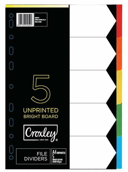 CROXLEY JD1479 160GSM Rainbow Bright Colour Dividers 5 Part Each-DIV1479
