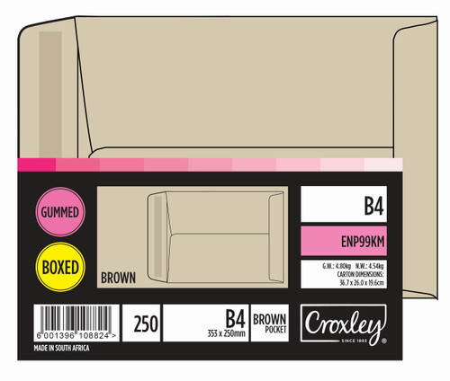 CROXLEY JD99KM B4 Brown Gummed Envelopes - Unbanded (Box of 250)-ENP99KM CROXLEY JD99KM B4 Brown Gummed Envelopes - Unbanded (Box of 250)-ENP99KM
