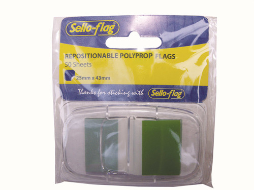 SELLO-FLAG Polypropylene Flags - 25x43mm - 50 Sheets (Green)-SLN254306