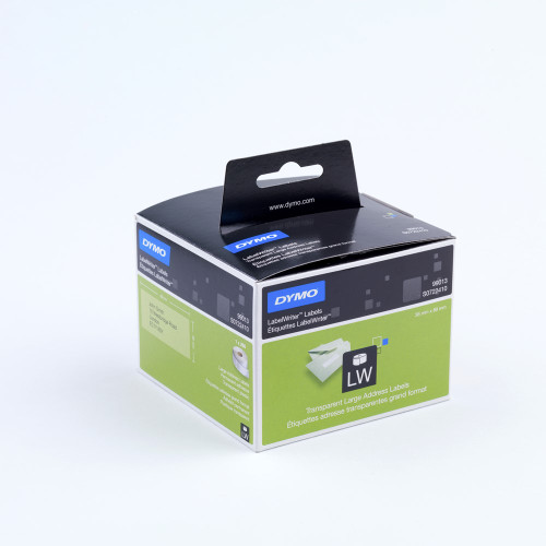 DYMO LabelWriter Labels - 36mmx89mm - Clear Plastic - Box of 260-DS0722410