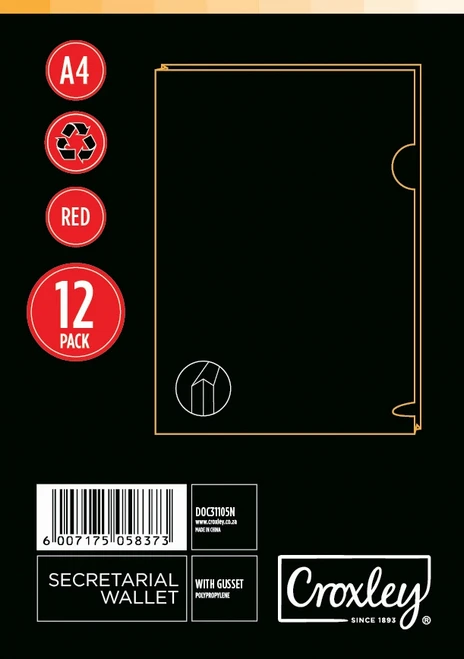 CROXLEY Secretarial folder with Gusset - A4  (Red) (Pack of 12)-DOC31105N