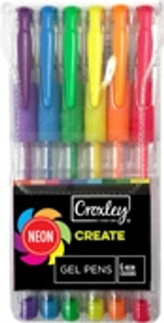 CROXLEY CREATE NEON Gel Pens Wallet of 6 Assorted Colours-PEN9227 CROXLEY CREATE NEON Gel Pens Wallet of 6 Assorted Colours-PEN9227