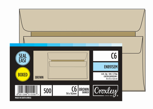 CROXLEY JD91SEM C6 Brown Seal Easi Envelopes - Unbanded (Box of 500)-ENB91SEM