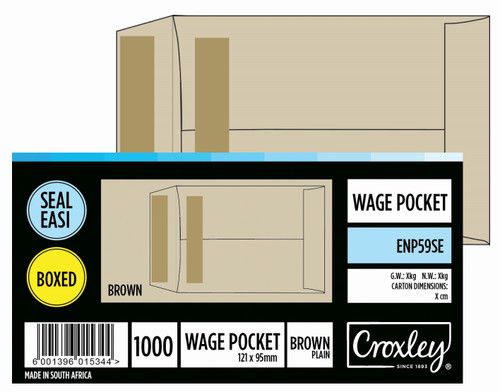 CROXLEY JD57SE Plain Wage Pocket - Latex Seal Easi No.57 - 108x84 (Box of 1000)-ENP57SE CROXLEY JD57SE Plain Wage Pocket - Latex Seal Easi No.57 - 108x84 (Box of 1000)-ENP57SE