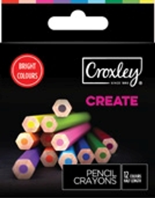 CROXLEY CREATE Half Length Pencil Crayons (Wallet of 12 Assorted Colours)-PCL625 CROXLEY CREATE Half Length Pencil Crayons (Wallet of 12 Assorted Colours)-PCL625