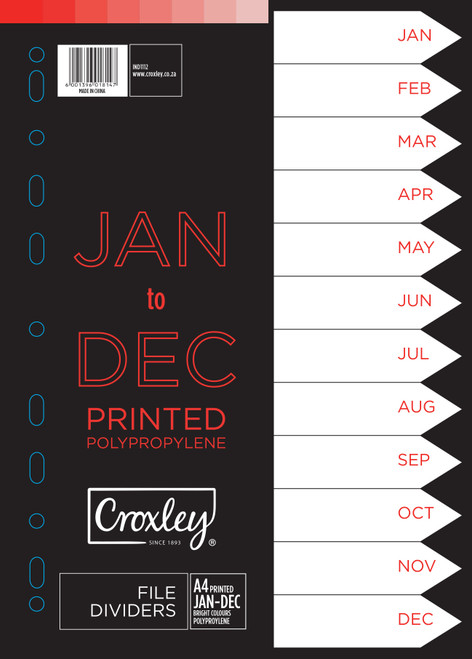 CROXLEY Indices Polypropylene - Printed Jan-Dec Divider Set-IND1112 CROXLEY Indices Polypropylene - Printed Jan-Dec Divider Set-IND1112