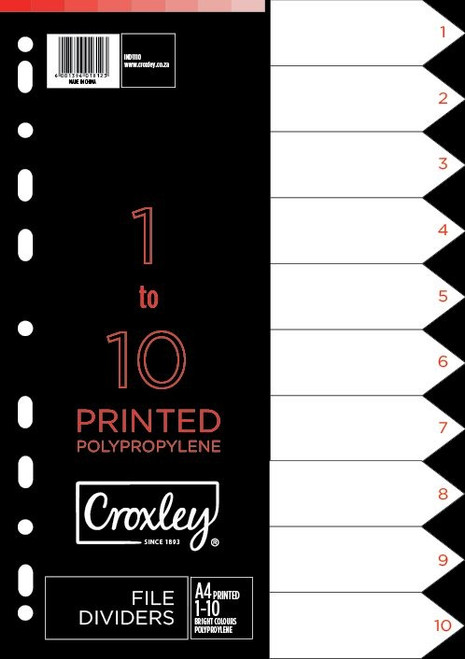 CROXLEY Indices Polypropylene - Printed 1-10 Divider Set-IND1110 CROXLEY Indices Polypropylene - Printed 1-10 Divider Set-IND1110