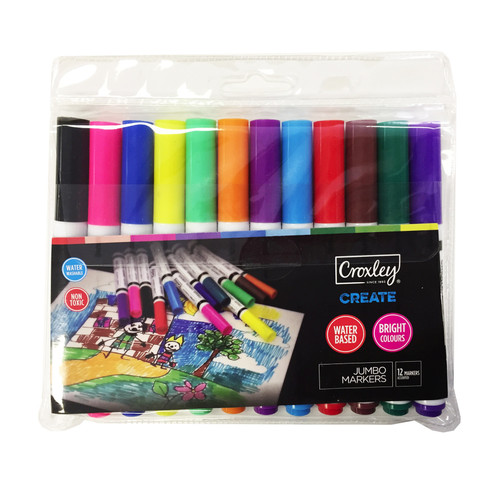CROXLEY CREATE Jumbo Fibretip Markers Pack of 12 Assorted-MAR1250 CROXLEY CREATE Jumbo Fibretip Markers Pack of 12 Assorted-MAR1250