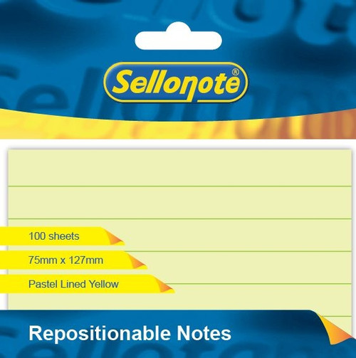 SELLO-NOTE 75x127mm Pastel Yellow Lines 1x100 sheets each-SN112701 SELLO-NOTE 75x127mm Pastel Yellow Lines 1x100 sheets each-SN112701