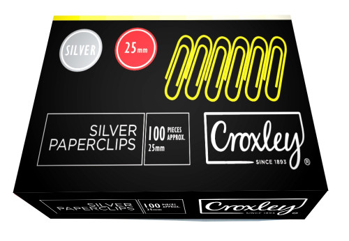 CROXLEY 25mm Sm/Silver Paper clips Box100 Pack of 10-CLI2150