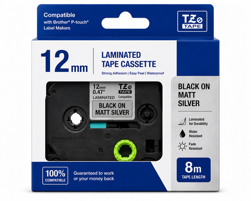 Brother Compatible 12mm Black on Matt Silver