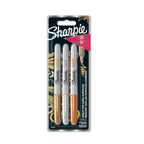 Sharpie Metallic Permanent Marker: Assorted Metallic Card 3's (NEW CODE)-NS1986006 Sharpie Metallic Permanent Marker: Assorted Metallic Card 3's (NEW CODE)-NS1986006