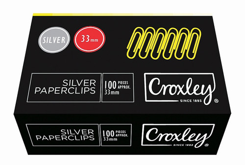 CROXLEY 33mm Silver Paper Clips 100's Pack of 10-CLI3150
