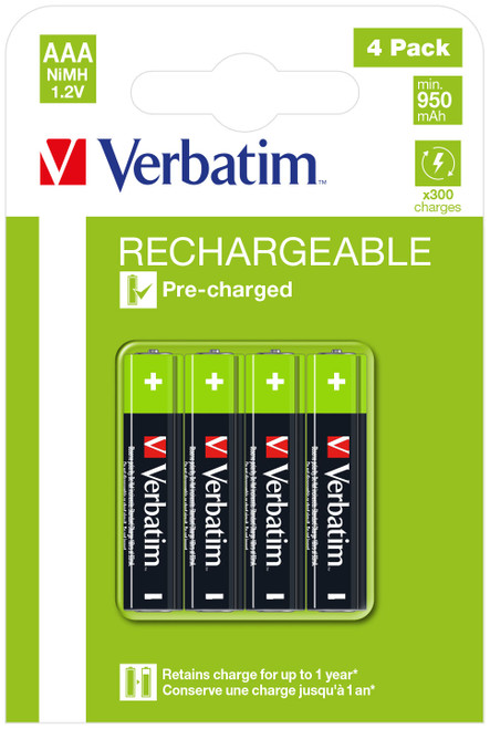 Verbatim AAA Premium Rechargeable Batteries 4 Pack - TAR - 49514-TAR