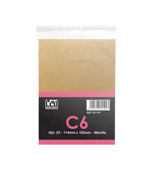 LEO C6 Manilla S/S Envelopes PKT-25 LEO C6 Manilla S/S Envelopes PKT-25