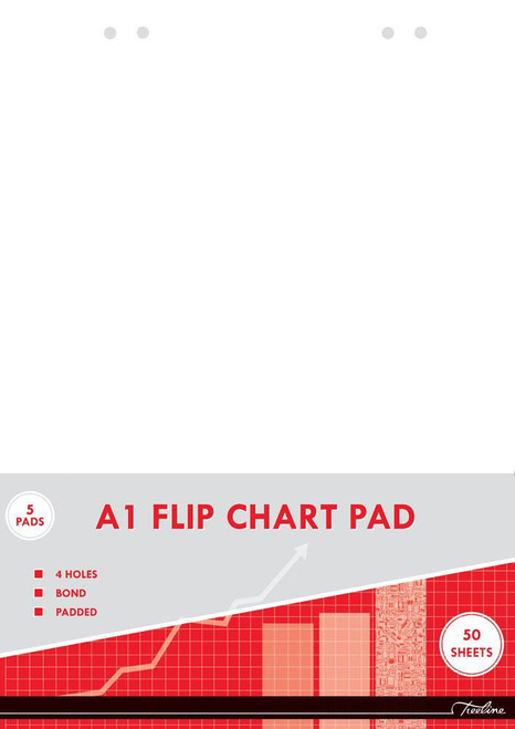 TREELINE Treeline A1 50 Sheet Bond Flipchart Pad - Punched - Pkt-5 TREELINE Treeline A1 50 Sheet Bond Flipchart Pad - Punched - Pkt-5
