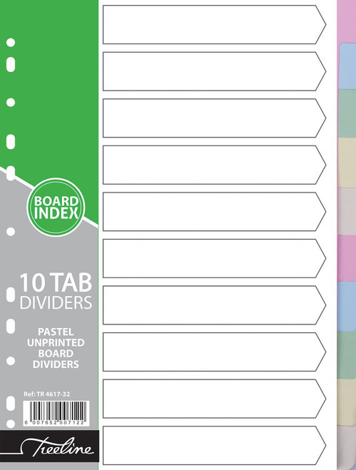 Treeline A4 10 Tab Pastel Board Dividers Assorted Treeline A4 10 Tab Pastel Board Dividers Assorted