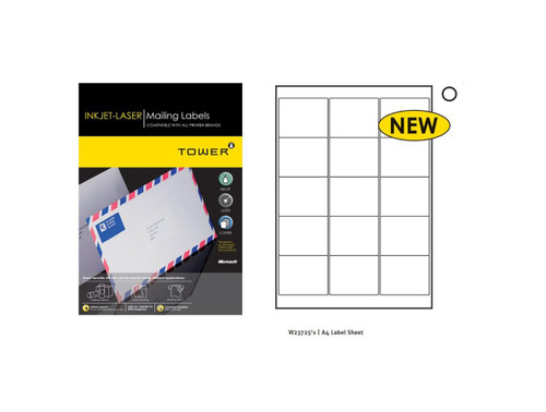 Tower A4 66.53 x 53.8 Mailing Labels White 100's (15up)