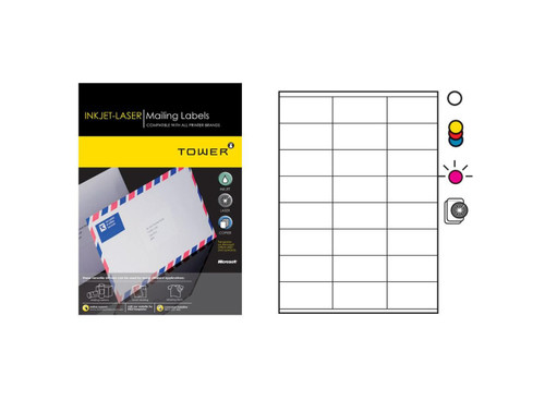 Tower A4 63.5x38.1 Inkjet-lsr Label white 100's Tower A4 63.5x38.1 Inkjet-lsr Label white 100's