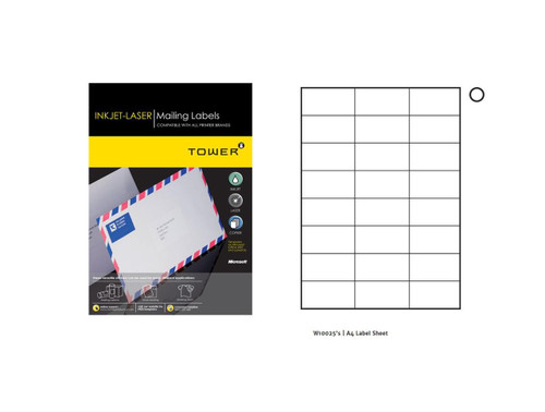 Tower A4 37x70 Inkjet-laser Label White 25's