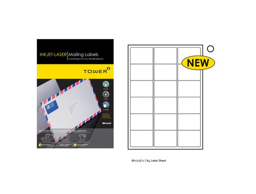 Tower A4 46.6 x 63.5 Inkjet-laser Label white 100's (18up)