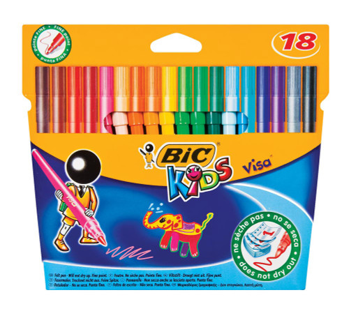 Bic Kids Visa Felt Pens - Assorted Wallet 18 - Box-20 Bic Kids Visa Felt Pens - Assorted Wallet 18 - Box-20