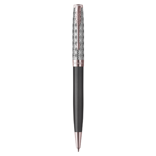 PARKER Sonnet Ballpoint Pen - Metal and Grey Lacquer Pink Gold Trim-NS2119791 PARKER Sonnet Ballpoint Pen - Metal and Grey Lacquer Pink Gold Trim-NS2119791