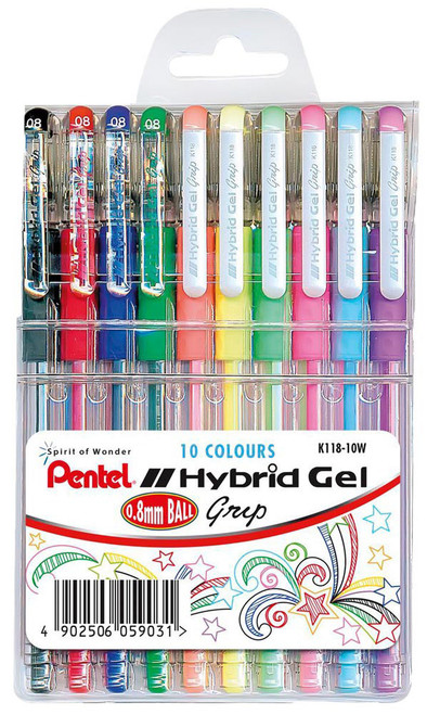 Pentel K118 Wallet of 10 Hybrid Gel Grip Pens Pentel K118 Wallet of 10 Hybrid Gel Grip Pens