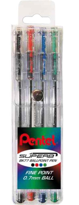Pentel BK77 Wallet of 4 Superb 0.7mm Ball - wallet 4 Pentel BK77 Wallet of 4 Superb 0.7mm Ball - wallet 4