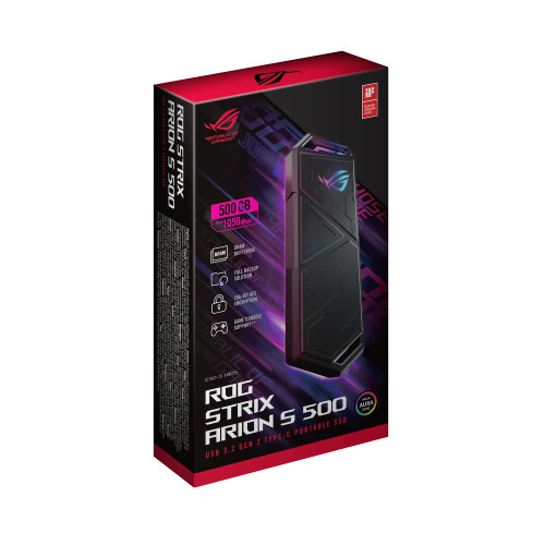 ASUS ROG Strix Arion S500, 500 GB, USB Type-C, 3.2 Gen 2 (3.1 Gen 2), 1050 MB/s, 10 Gbit/s, Black ASUS ROG Strix Arion S500, 500 GB, USB Type-C, 3.2 Gen 2 (3.1 Gen 2), 1050 MB/s, 10 Gbit/s, Black