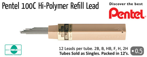Pentel 100-2H Hi-Polymer Leads 0.5mm 12 leads per tube 2H - Box-12 Pentel 100-2H Hi-Polymer Leads 0.5mm 12 leads per tube 2H - Box-12