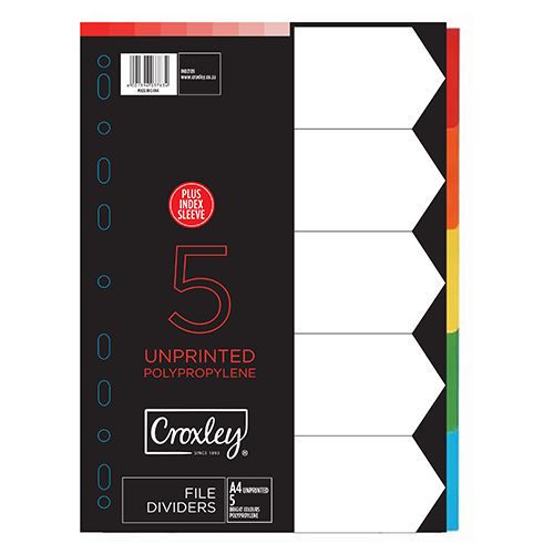CROXLEY Indices Polypropylene - Unprinted 5 Divider Set & Index Sleeve-IND2105