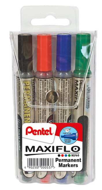 Pentel NLF60 Maxiflo Permanent Marker Chisel Tip- Wallet-4 - Each Pentel NLF60 Maxiflo Permanent Marker Chisel Tip- Wallet-4 - Each