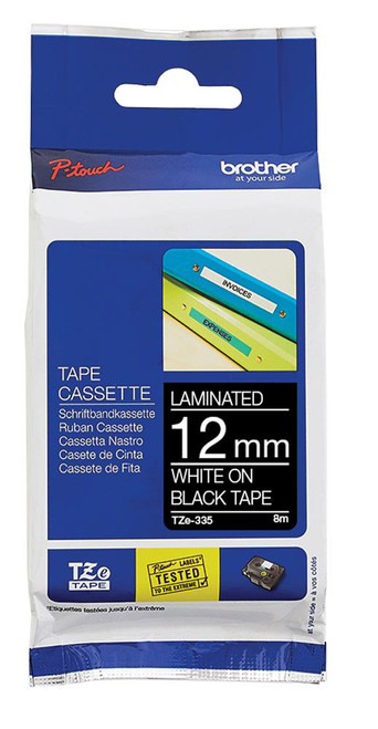 Brother White on Black TZ335 - 12mm - Each Brother White on Black TZ335 - 12mm - Each