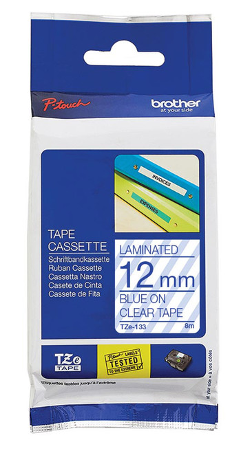 Brother Blue on Clear TZ133 - 12mm - Each Brother Blue on Clear TZ133 - 12mm - Each