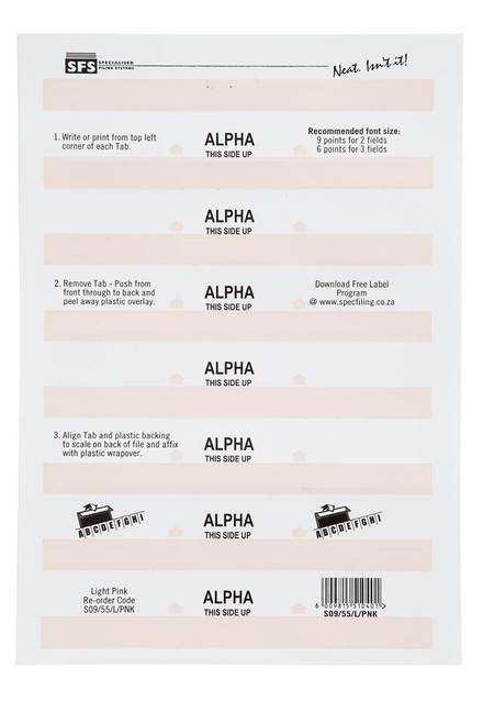 SFS 55mm Alpha Adhesive Tab - Light Pink (6 Sheets per Pack) (55