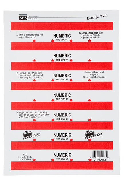 SFS 30mm Numeric Adhesive Tab - Red (5 Sheets per Pack) (30mmx10mm) - Each SFS 30mm Numeric Adhesive Tab - Red (5 Sheets per Pack) (30mmx10mm) - Each