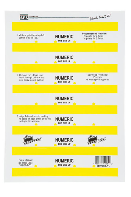 SFS 30mm Numeric Adhesive Tab - Dark Yellow (5 Sheets per Pack) (30mmx10mm) - Each SFS 30mm Numeric Adhesive Tab - Dark Yellow (5 Sheets per Pack) (30mmx10mm) - Each