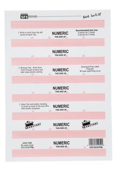 SFS 30mm Numeric Adhesive Tab - Dark Pink (5 Sheets per Pack) (30mmx10mm) SFS 30mm Numeric Adhesive Tab - Dark Pink (5 Sheets per Pack) (30mmx10mm)