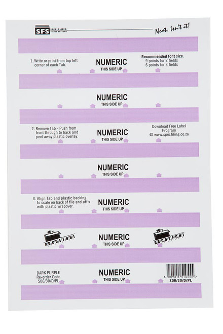SFS 30mm Numeric Adhesive Tab - Dark Purple (5 Sheets per Pack) (30mmx10mm) - Each SFS 30mm Numeric Adhesive Tab - Dark Purple (5 Sheets per Pack) (30mmx10mm) - Each