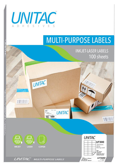 Unitac A4 Label 70 x 37mm 24up - Box Unitac A4 Label 70 x 37mm 24up - Box