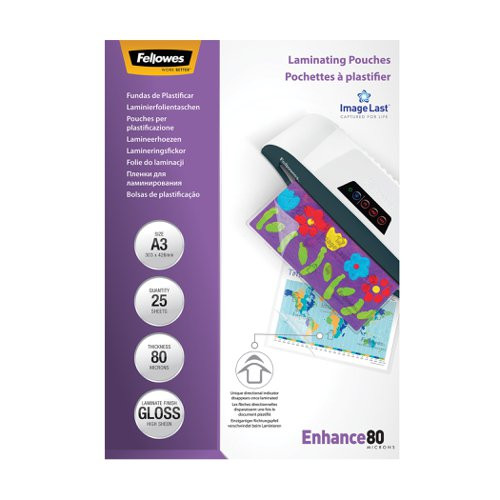 Fellowes Enhance 80 micron thickness – providing a basic level of document protection. Fellowes Enhance 80 micron thickness – providing a basic level of document protection.
