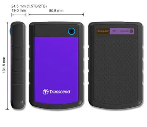 Transcend StoreJet 25H3P (USB 3.0), 2TB, 2000 GB, 2.5", 3.2 Gen 1 (3.1 Gen 1), Black,Violet Transcend StoreJet 25H3P (USB 3.0), 2TB, 2000 GB, 2.5", 3.2 Gen 1 (3.1 Gen 1), Black,Violet