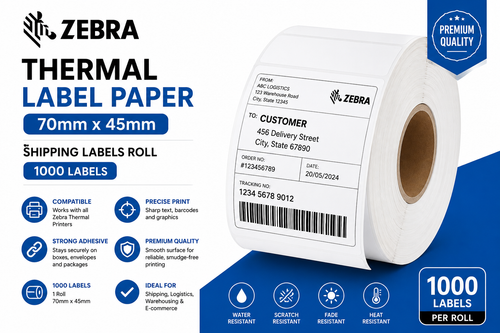 Zebra Thermal Label Paper 70mm x 45mm