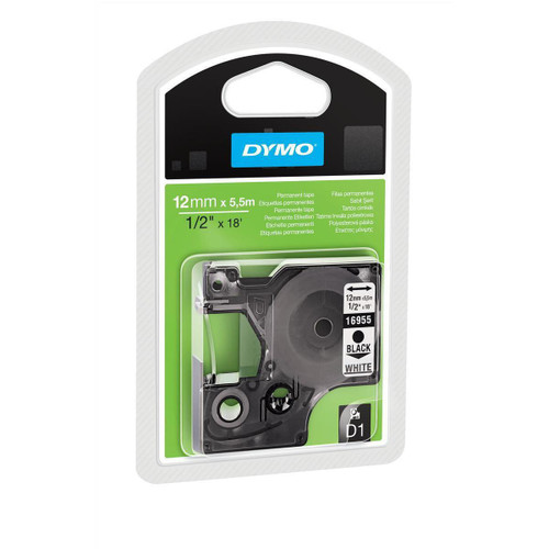 DYMO D1 Labelling Tape - Permanent Polyester - Black on White - 12mmx5.5m   DYMO D1 Labelling Tape - Permanent Polyester - Black on White - 12mmx5.5m