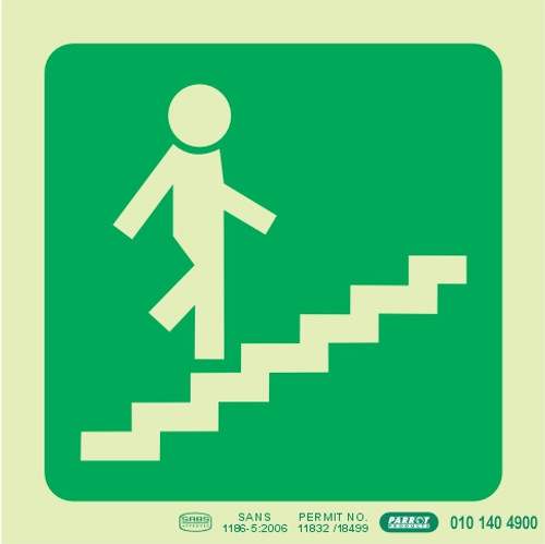 Photoluminescent 190MM Safety Sign - E8-Running Man On Stairs Going Up AND Right - SNP19E8 Photoluminescent 190MM Safety Sign - E8-Running Man On Stairs Going Up AND Right - SNP19E8