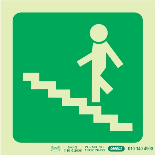 Photoluminscent 190MM Safety Sign - E9-Running Man On Stairs Going Up AND Left - SNP19E9 Photoluminscent 190MM Safety Sign - E9-Running Man On Stairs Going Up AND Left - SNP19E9