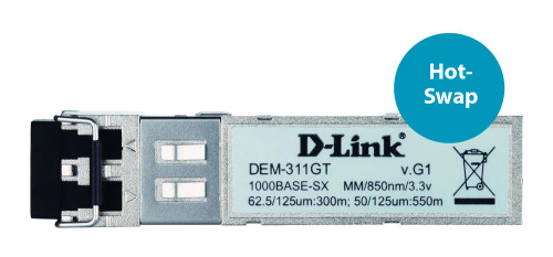D-Link DEM-311GT, Fiber optic, 1000 Mbit/s, SFP, LC, 50/125 µm, SX D-Link DEM-311GT, Fiber optic, 1000 Mbit/s, SFP, LC, 50/125 µm, SX